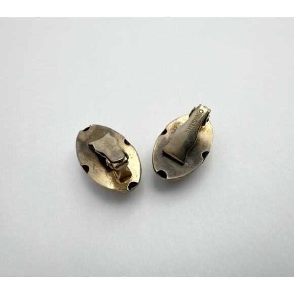 Vintage 50s MARINO Silver Tone Ribbed Dome Clip On Earrings Mid Century - Picture 5 of 9